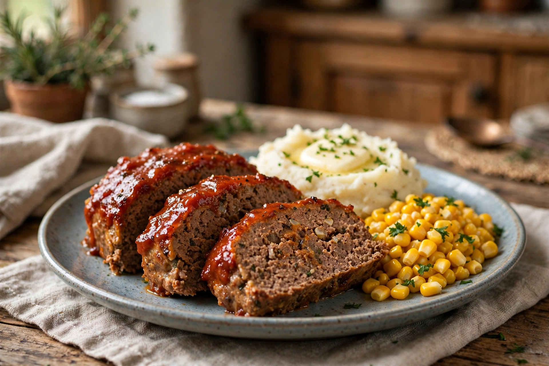 homestyle meatloaf with mashed potatoes