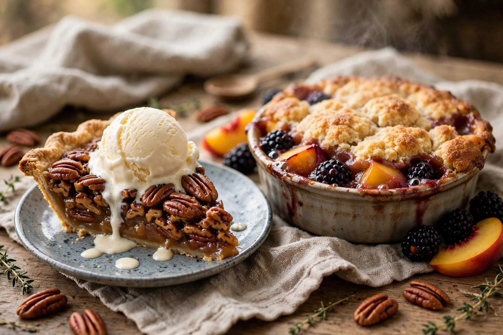 pecan pie with vanilla ice cream