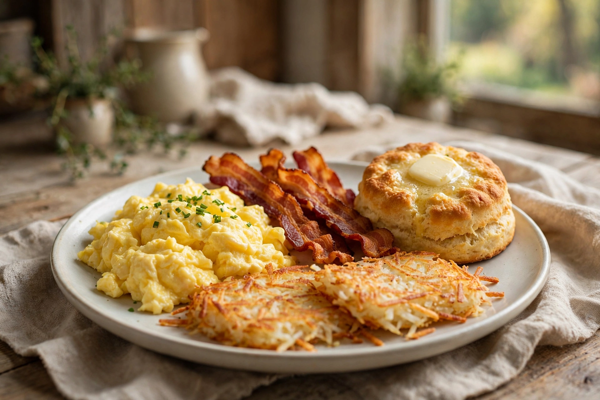 Cracker Barrel for breakfast eggs with bacon and hash browns