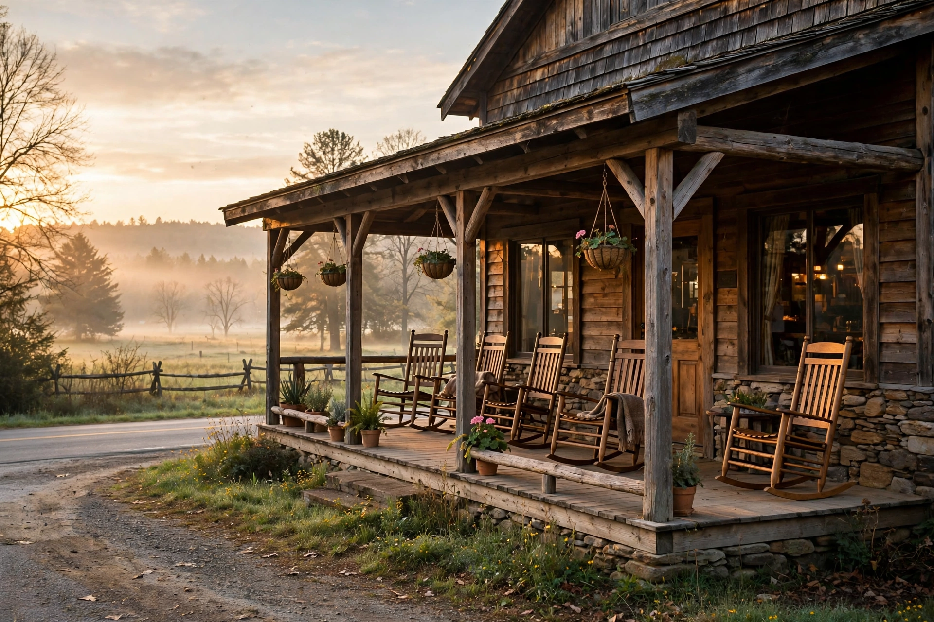 Cracker Barrel for breakfast hours at a country restaurant in the morning