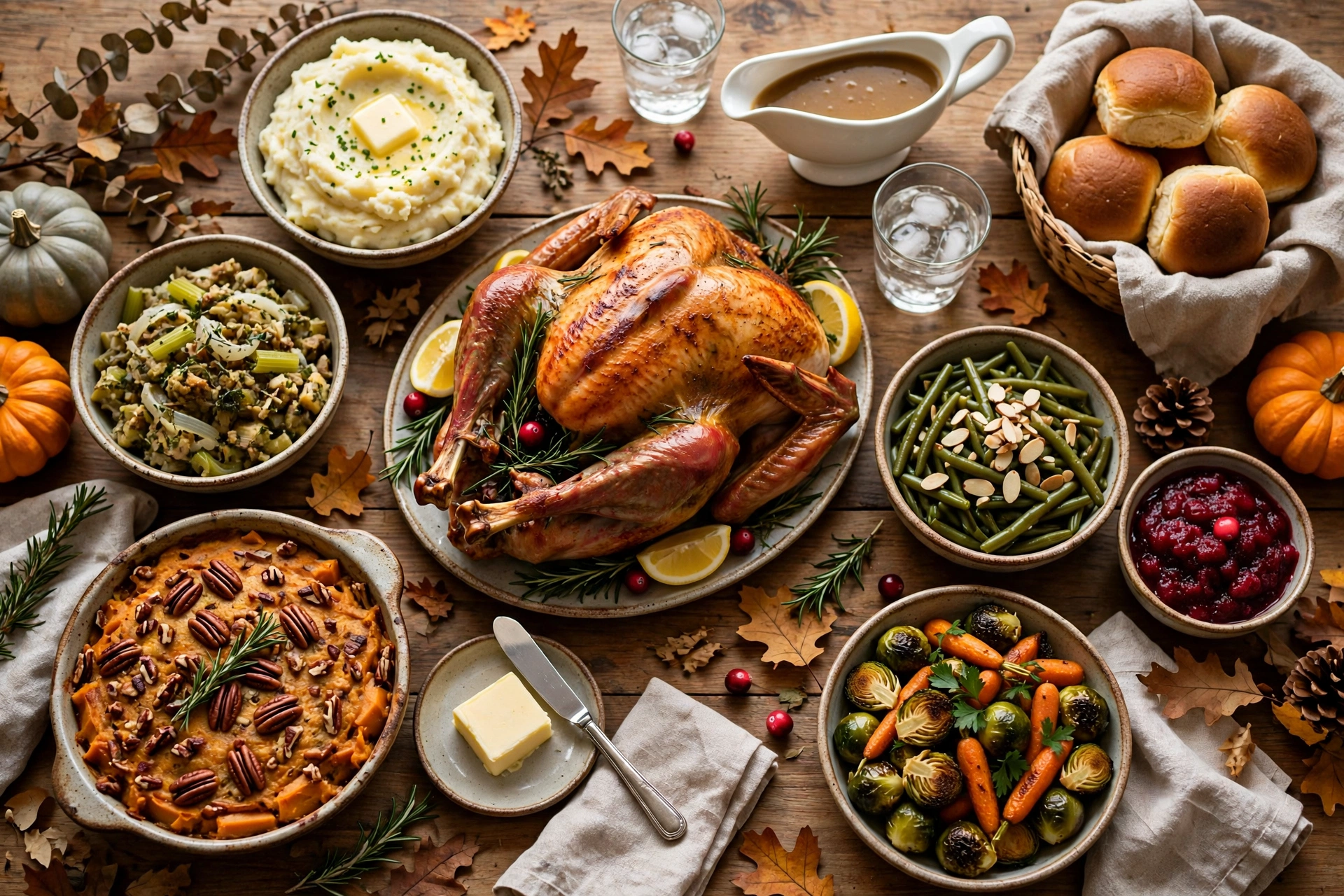 Family style thanksgiving meal spread