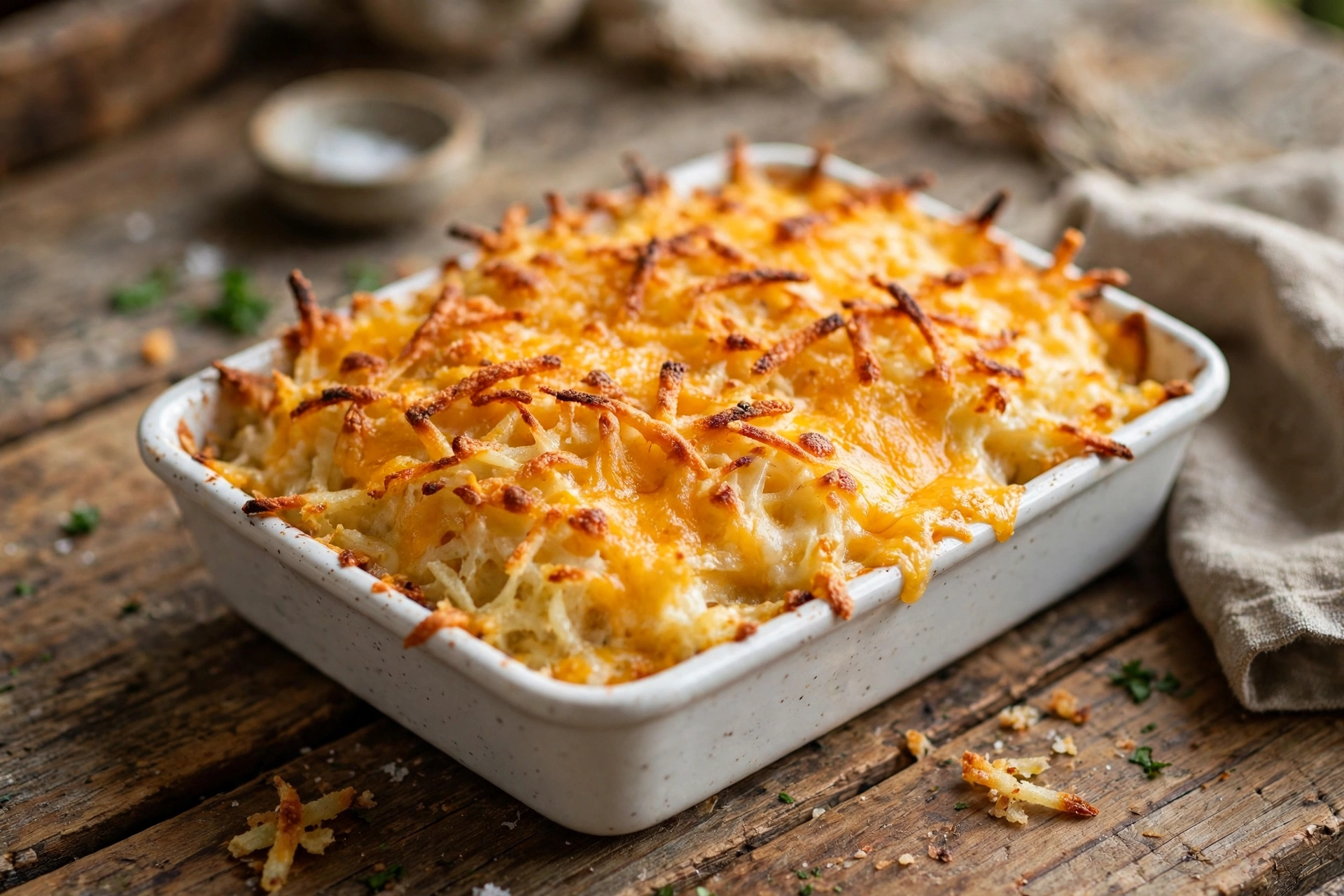 Cracker Barrel Hashbrown Casserole side dish with melted cheddar